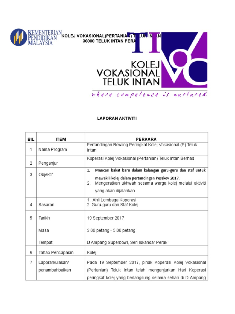Laporan Aktiviti Bowling Koop Pdf