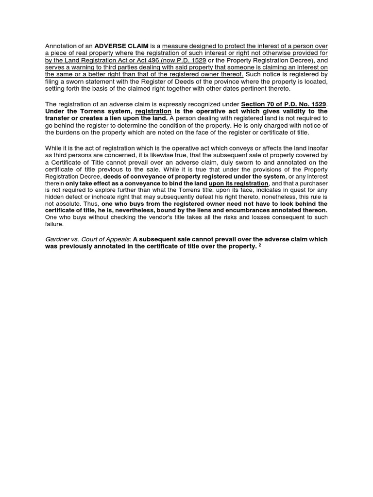 Understanding Adverse Claims in Property | PDF