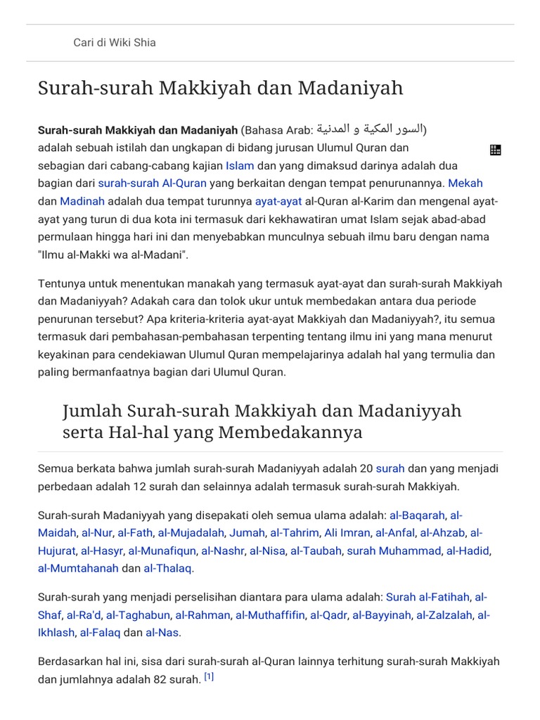 Surah Surah Makkiyah Dan Madaniyah Wiki Shia