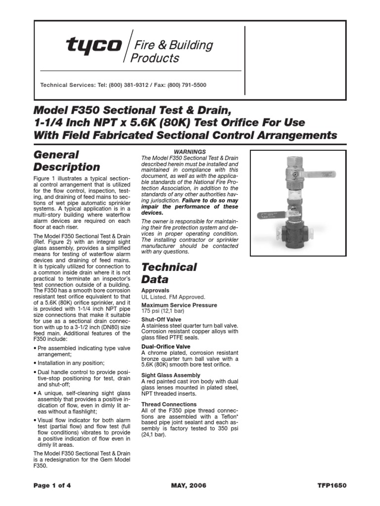 Tyco Test and Drain PDF Pipe (Fluid Conveyance) Valve