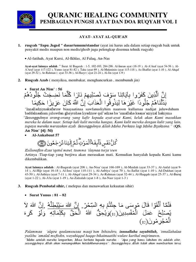Pembagian Fungsi Ayat Dan Doa Ruqyah Docx Filename Utf 8 Pembagian Fungsi Ayat Dan Doa Ruqyah Pdf