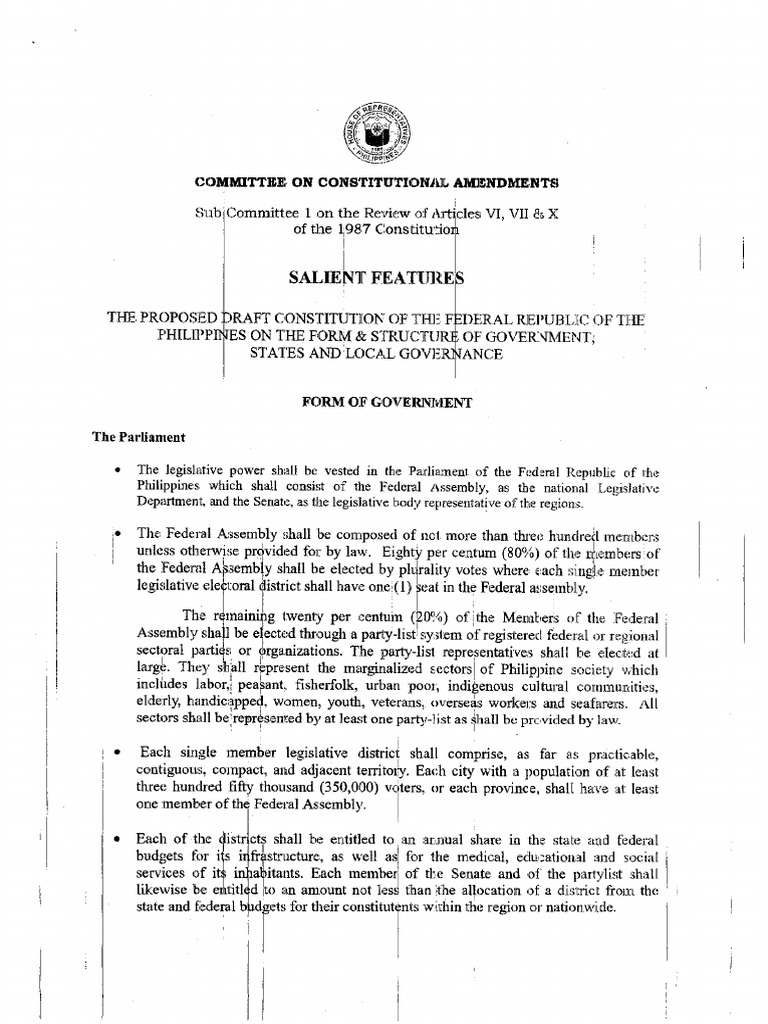 Salient Features of The Proposed Constitution (Form and Structure of
