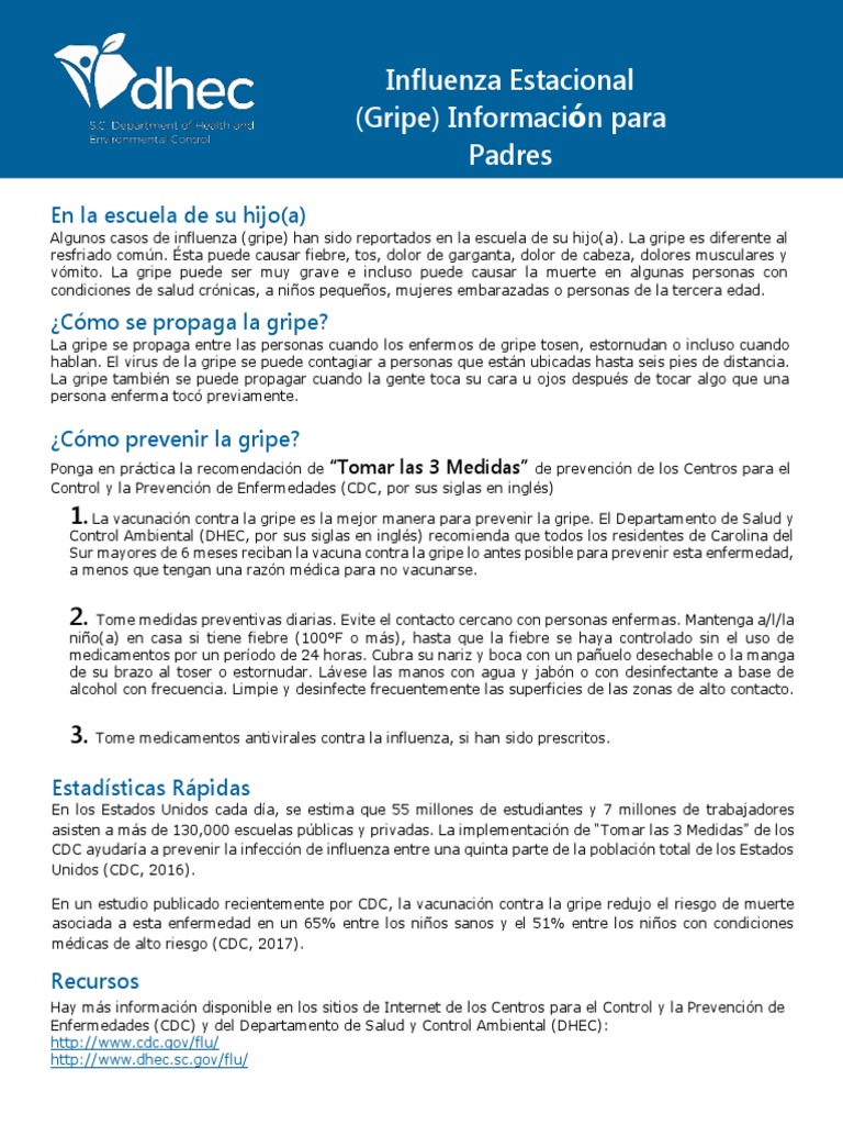 school flu fact sheet spanish Influenza Salud pública