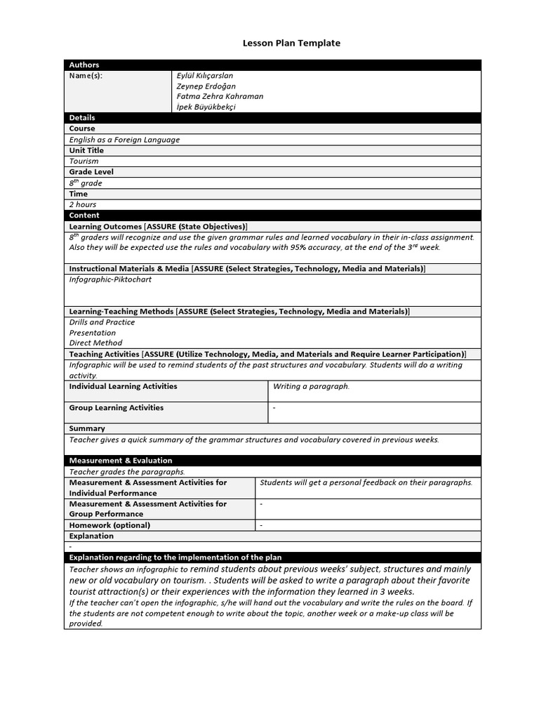 Lesson Plan Week 3a | PDF