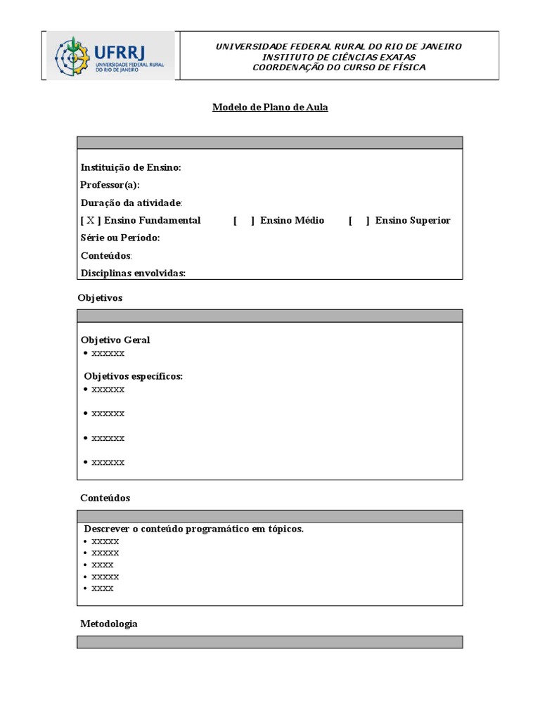 Modelo de plano de aula para disciplinas do curso de Física na ...