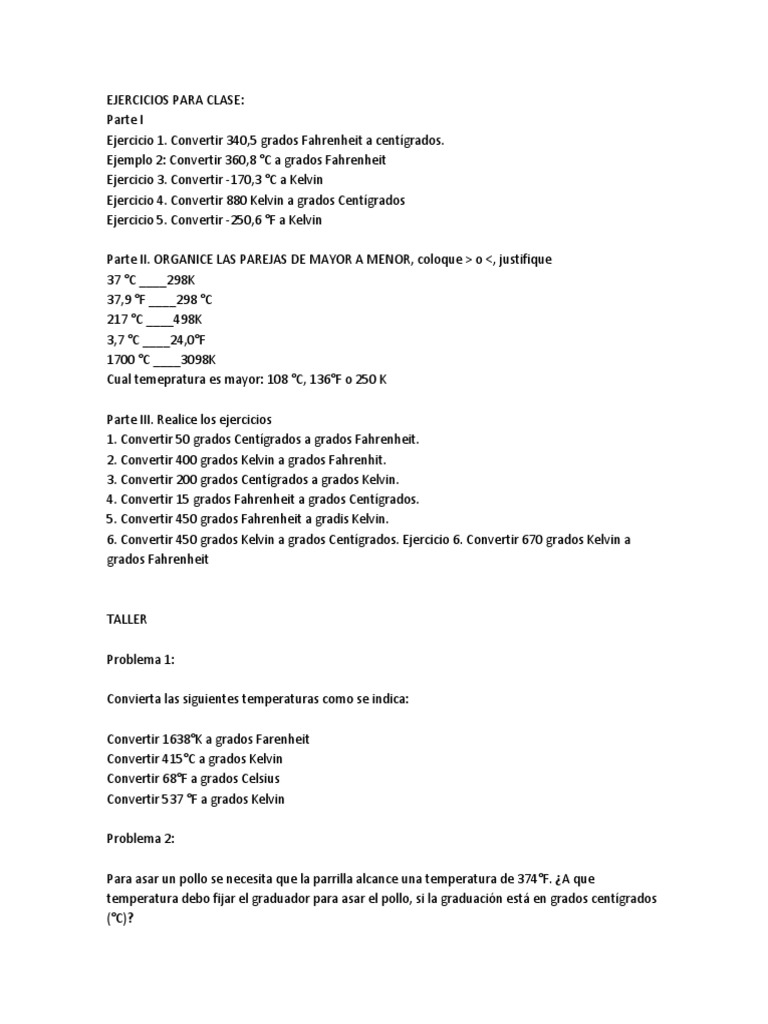 Cuantos Grados Centigrados Son 400 Grados Fahrenheit Ejercicios para Clase Conversiones de Temperatura | PDF | Celsius |  Fahrenheit