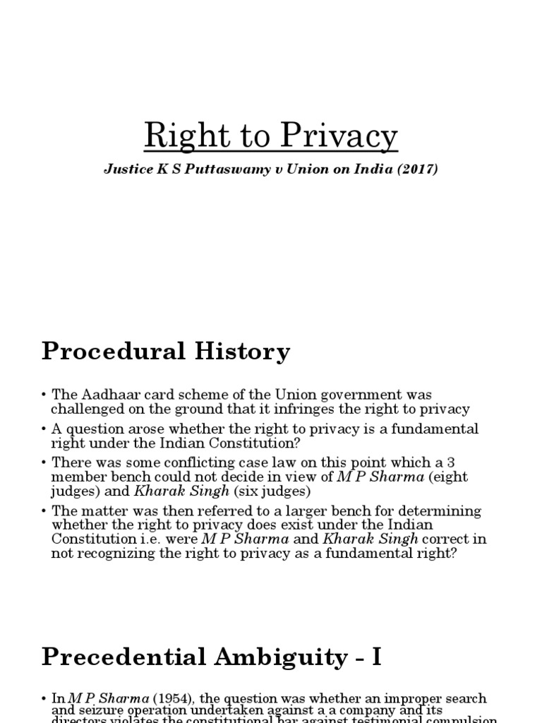 Puttaswamy Case: Privacy as a Right | PDF | Privacy | Right To Privacy