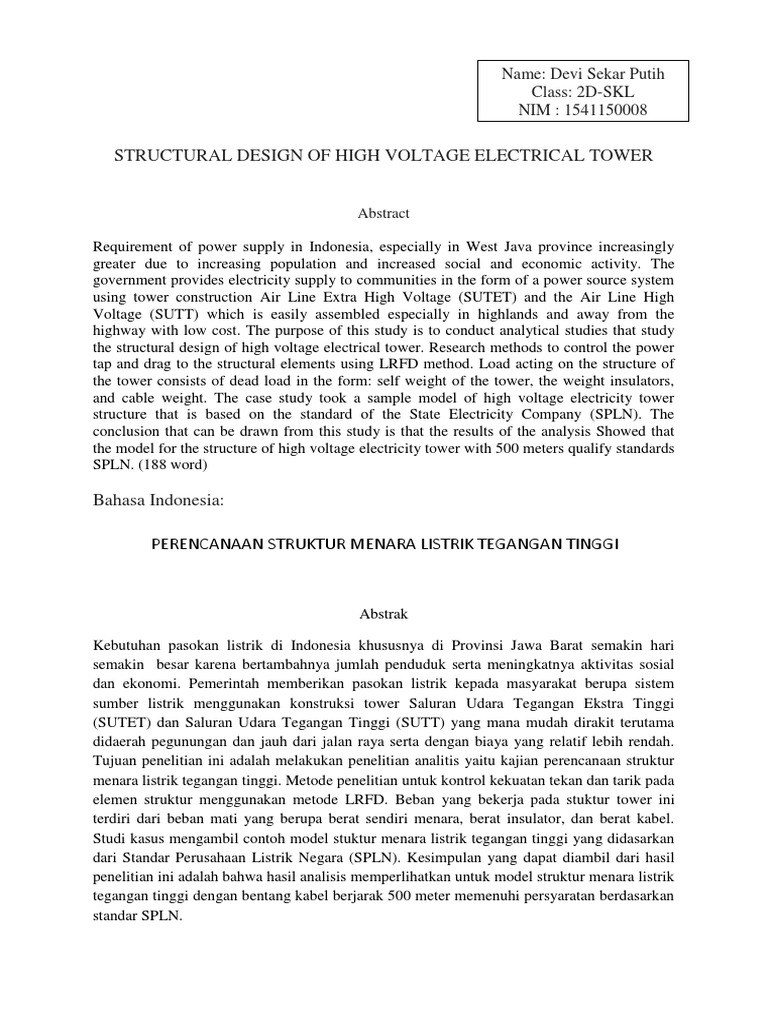Structural Design of High Voltage Electrical Tower | PDF | Electricity ...