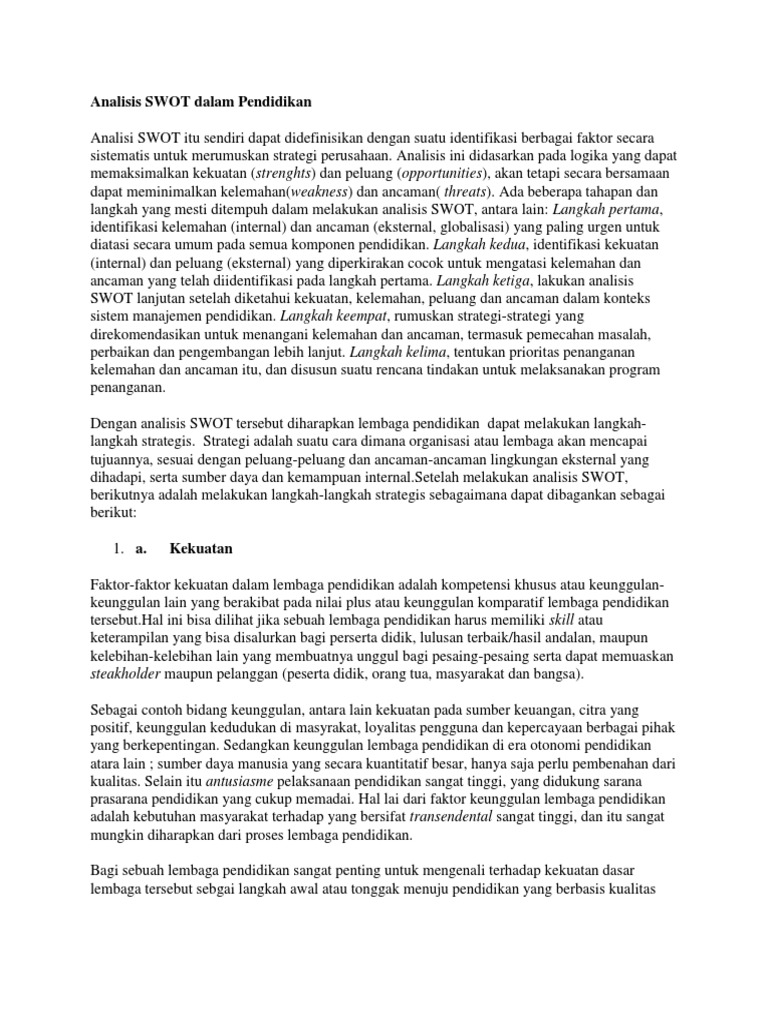 Analisis Swot Dalam Pendidikan