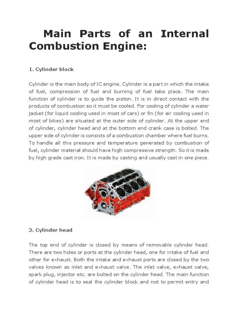 Main Parts of An Internal Combustion Engine | PDF | Piston | Internal