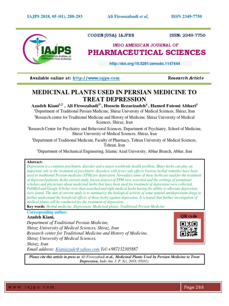 Medicinal Plants Used in Persian Medicine To Treat Depression PDF