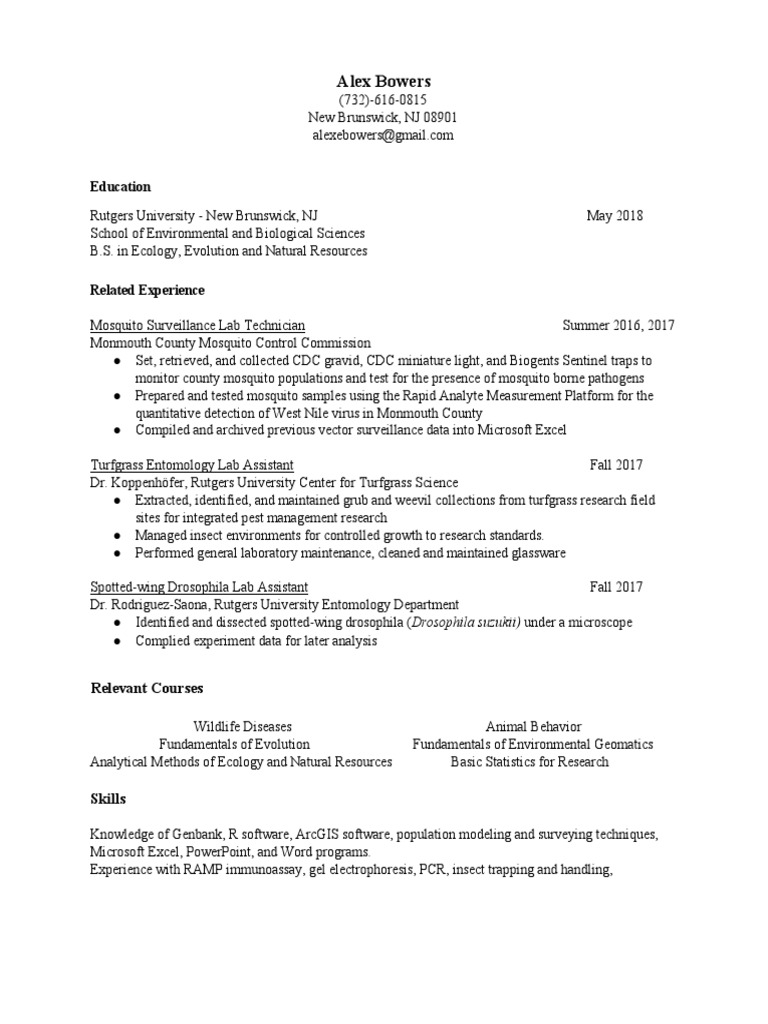 Ecology Graduate with Lab Experience | PDF