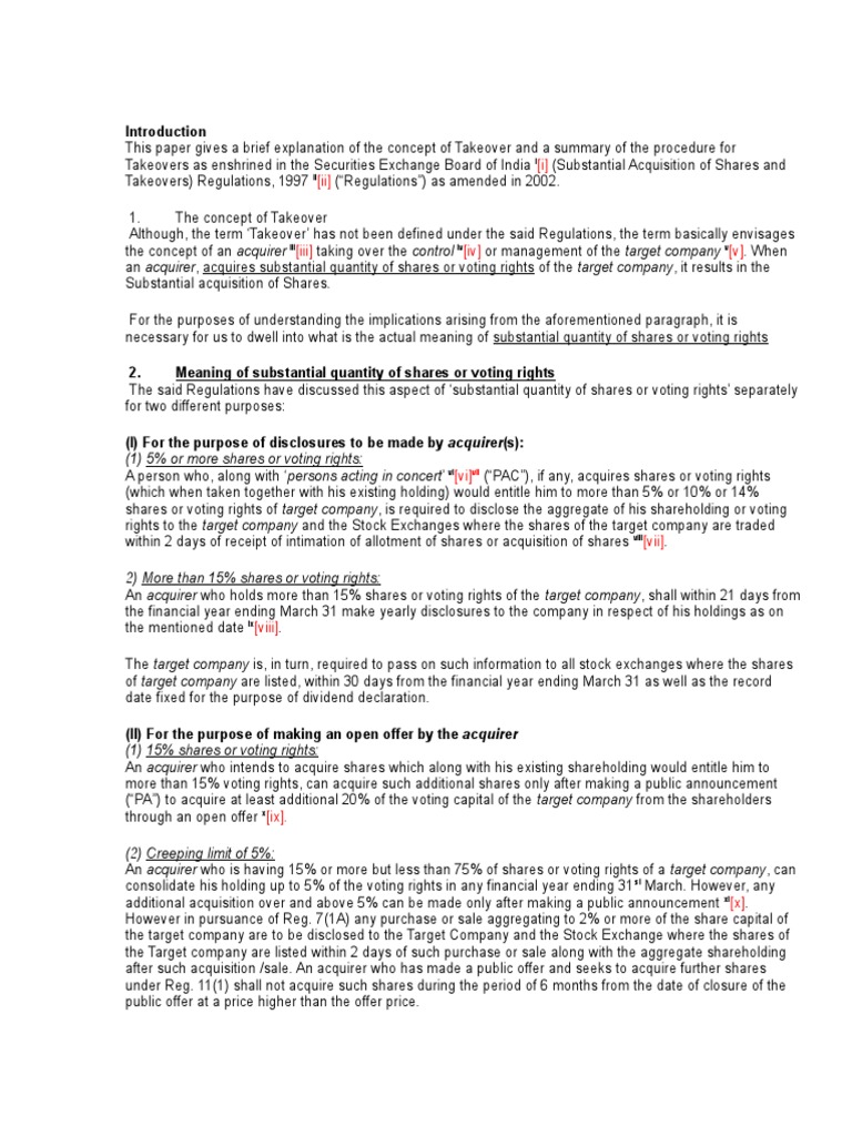 Takeover Regulations and Voting Rights | PDF | Stocks | Takeover