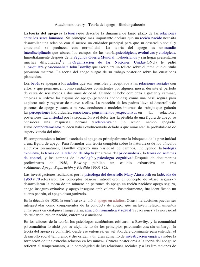 Teoría del apego: desarrollo emocional infantil | PDF | Teoría de apego ...