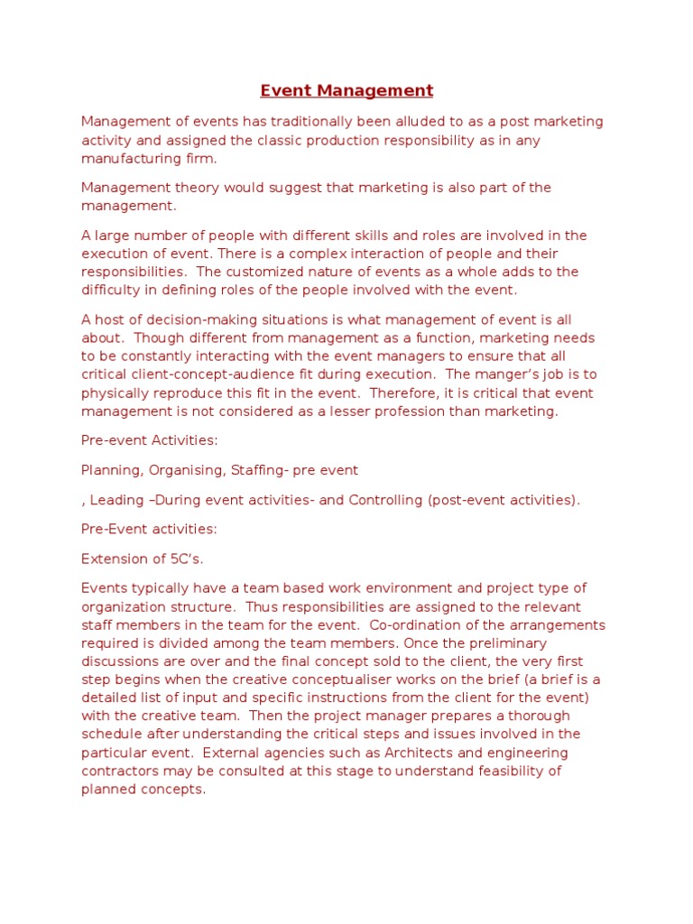 Event Management | Pdf | Marketing | Logistics