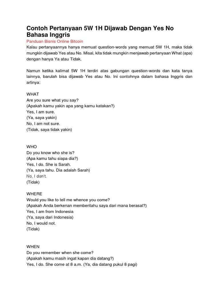 Contoh 5w 1h Dalam Bahasa Inggris Aneka Macam Contoh