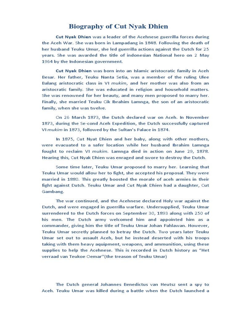 Biography Of Cut Nyak Dhien Indonesian People Indonesia