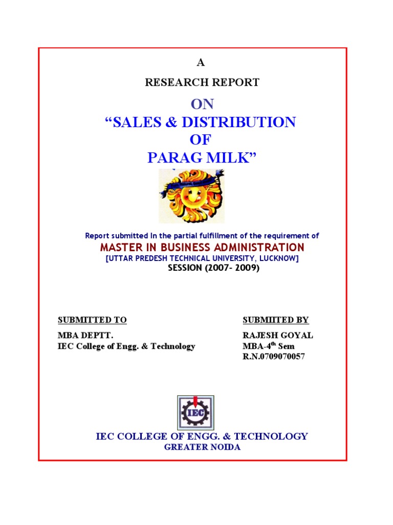 Sales & Distribution of Parag Milk PDF Dairy Milk