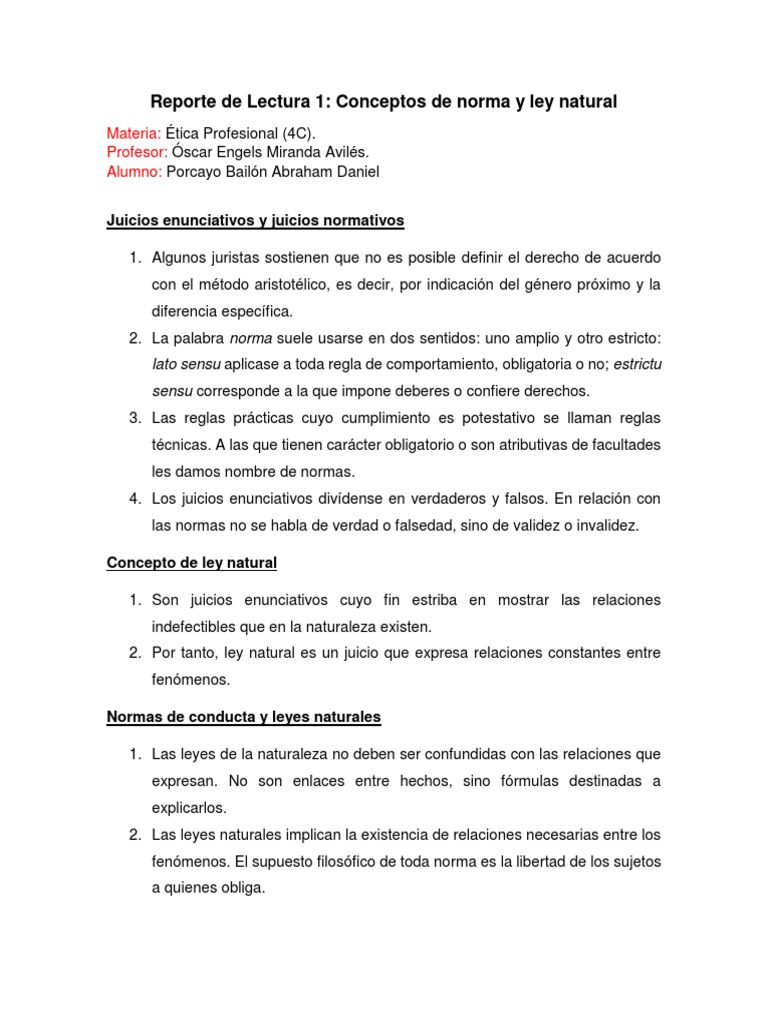 Concepto de Norma y Ley Natural (Reporte 1)