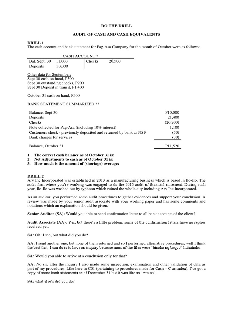 Cash Audit Procedures and Adjustments | PDF | Cheque | Debits And Credits