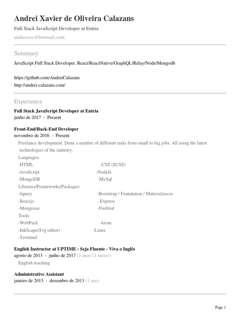 JavaScript Developer Profile | PDF