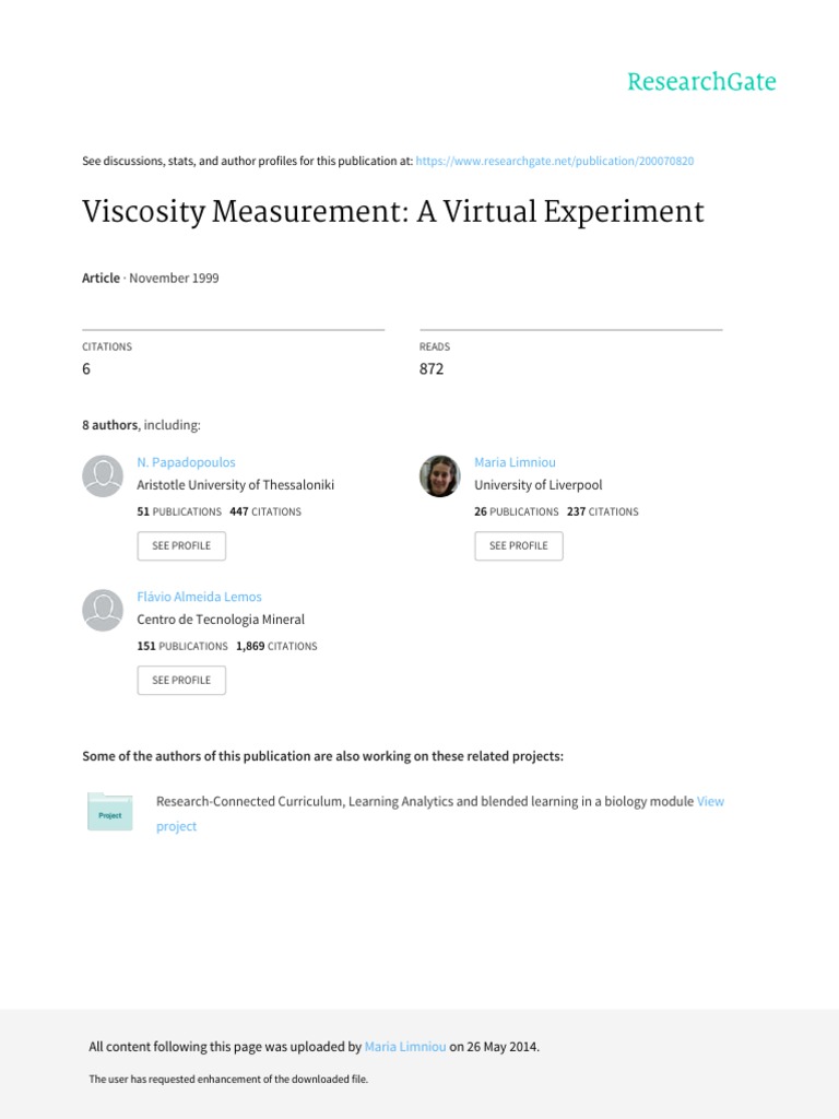 Virtual Lab for Viscosity Measurement | PDF | Simulation | Viscosity