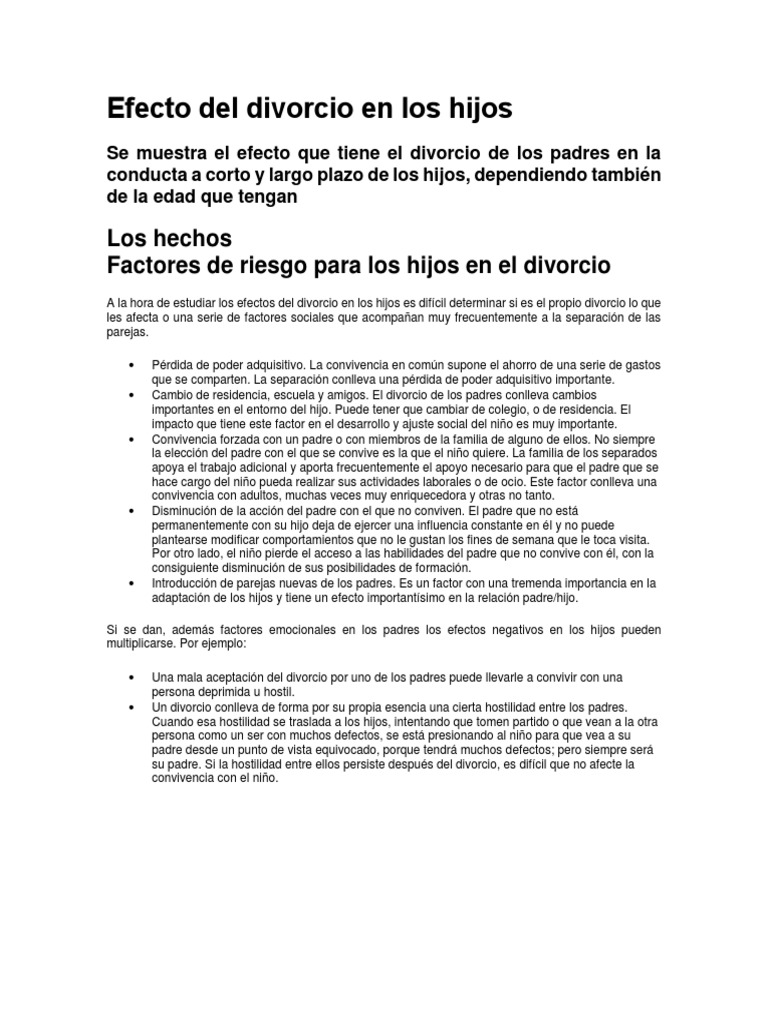 Efecto Del Divorcio en Los Hijos | PDF | Divorcio | Familia