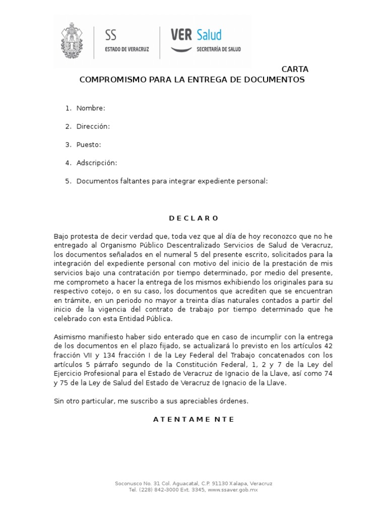 carta compromiso  entrega de documentos