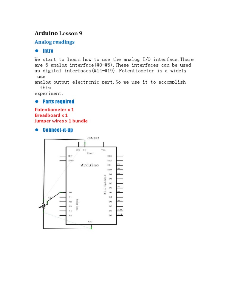 Arduino Lesson 9-Analog Readings | PDF