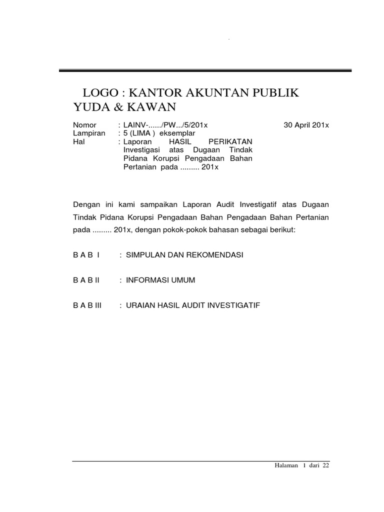 Contoh Laporan Investigasi Audit Kinerja