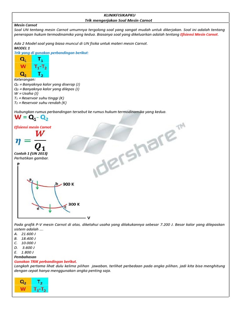 Kumpulan Ilmu Dan Pengetahuan Penting Contoh Soal Fisika Mesin Carnot