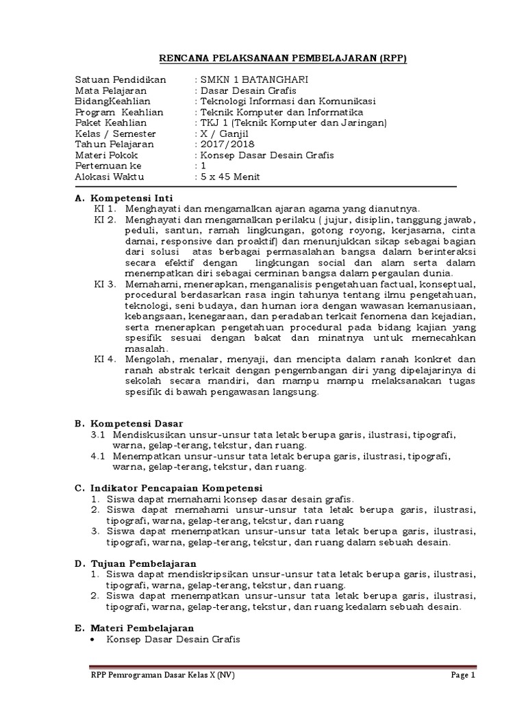  RPP  3 1 DASAR  DESAIN  GRAFIS  KELAS X SEMESTER GASSAL docx