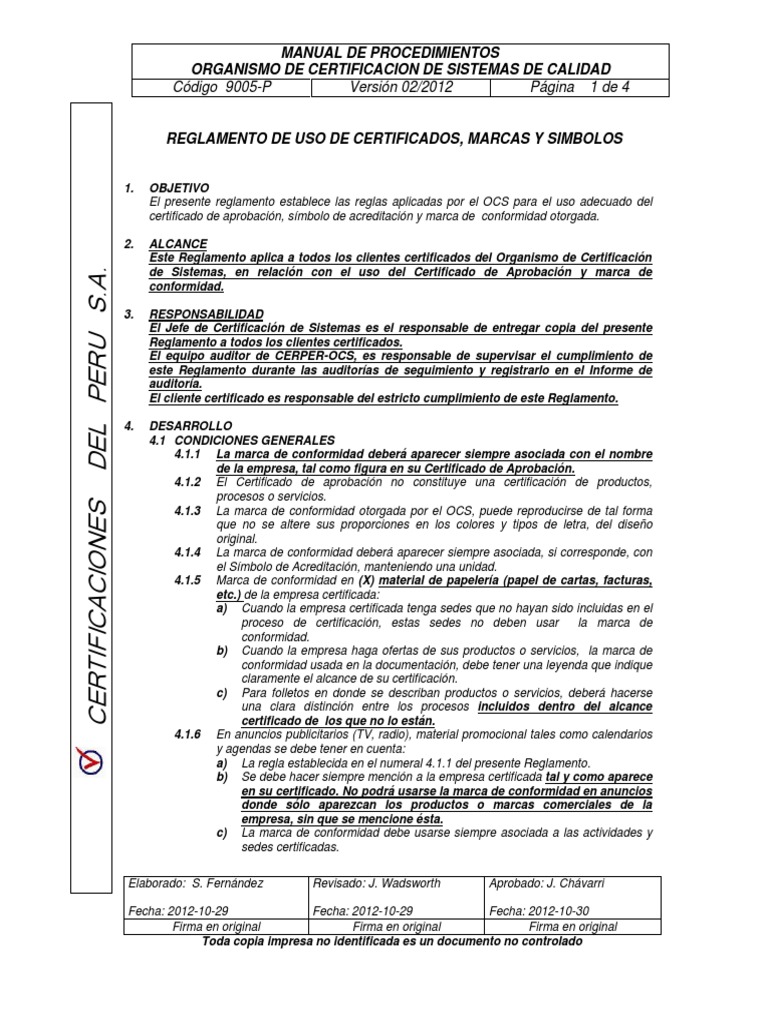 CERPER 9005. Reglam Uso Certif y Marca Vs 02-12 | PDF | Negro | Color