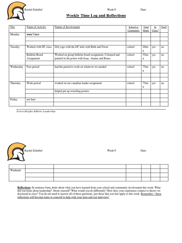 Weekly Leadership Reflections Log | PDF