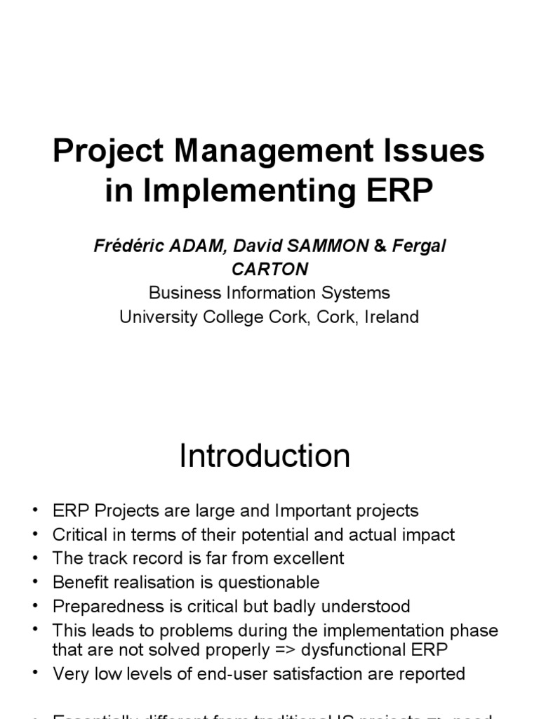 Project Management Issues in ERP Is 6006 | PDF | Enterprise Resource  Planning | Project Management