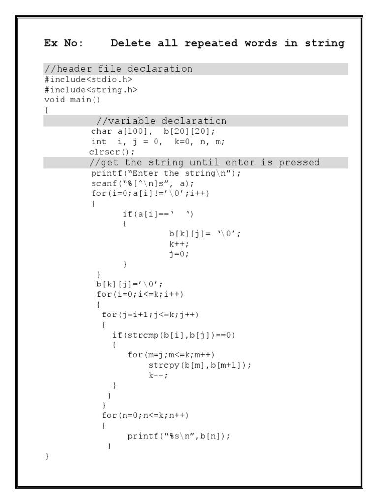 Delete All Repeated Words in String | PDF