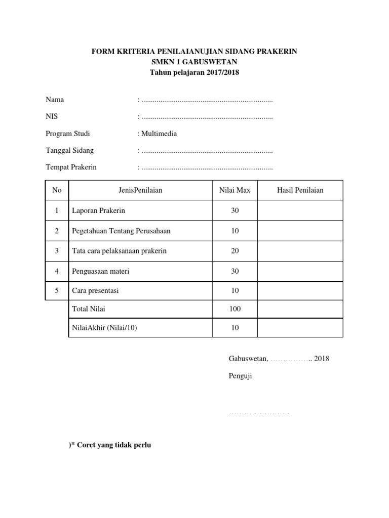 Format Penilaian Pkl Smk Guru Paud