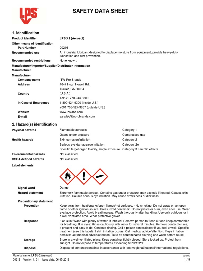 LPS 2 Heavy Duty Lubricant PDF Dangerous Goods Firefighting