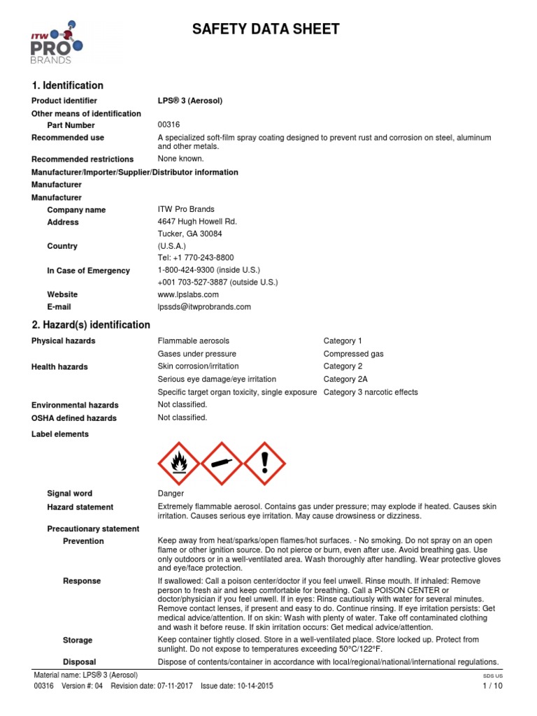 LPS3 Primier Rust Inhibitor Dangerous Goods Toxicity