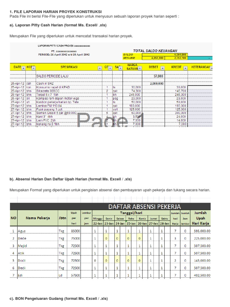 Xls Contoh Laporan Harian Proyek Audit Kinerja