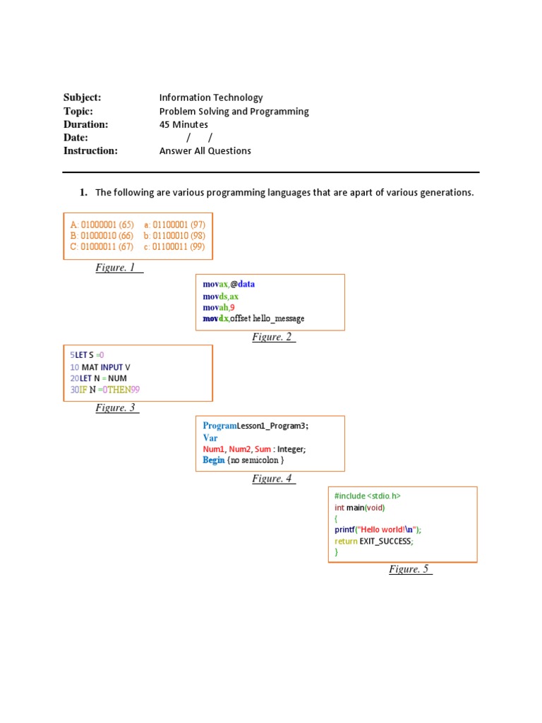 Information Technology Problem Solving and Programming 45 Minutes