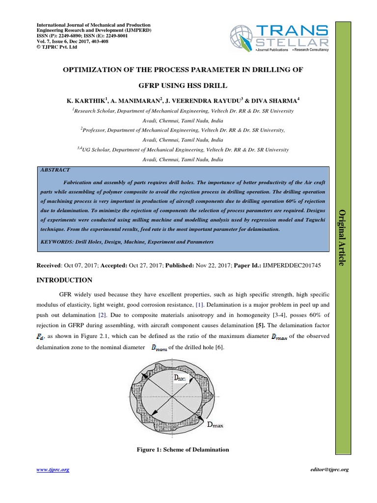 Optimization of The Process Parameter in Drilling of GFRP Using Hss ...