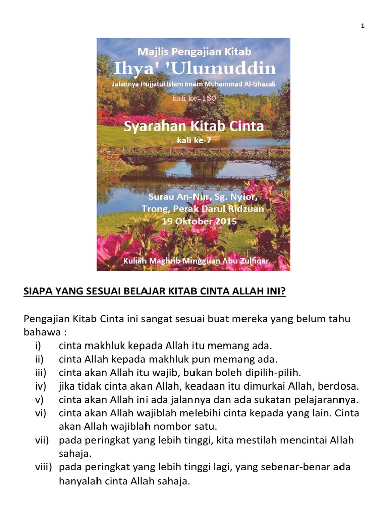 Nota Kitab Cinta 7 Ihya' 'Ulumuddin | PDF | Filsafat | Pengembangan Diri