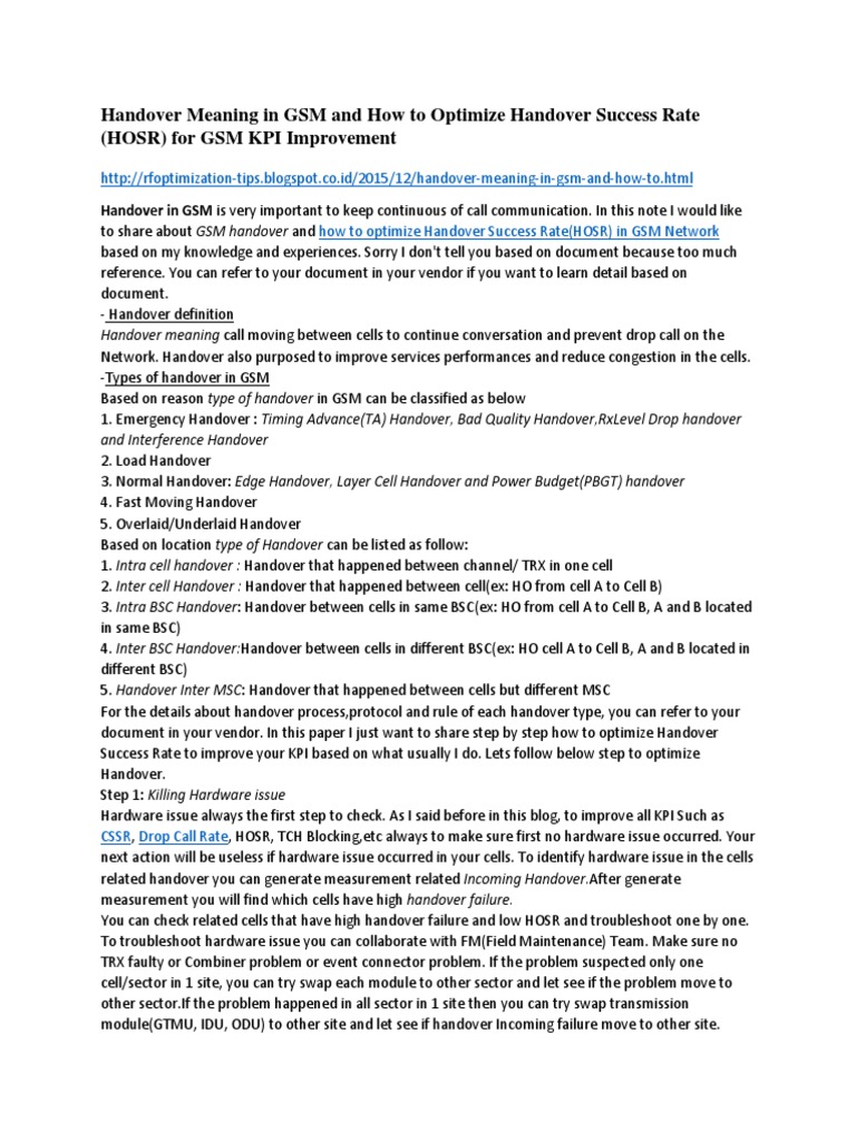 Handover Meaning in GSM and How to Optimize Handover Success Rate Gsm