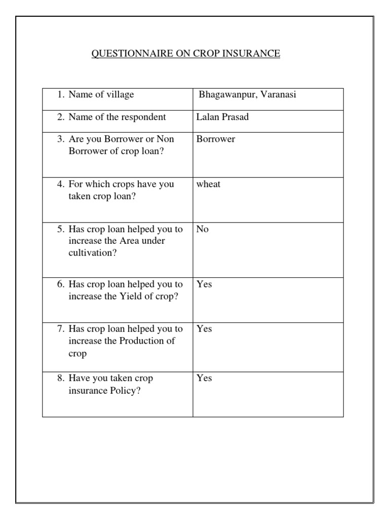 Crop Insurance Questionnaire Insights | PDF