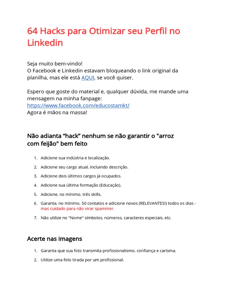 64 Dicas para Melhorar seu Linkedin | PDF | LinkedIn | Segmentação de ...