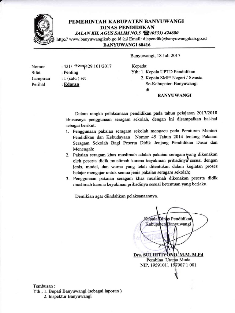 Surat Edaran Penggunaan Seragam Sekolah Pdf