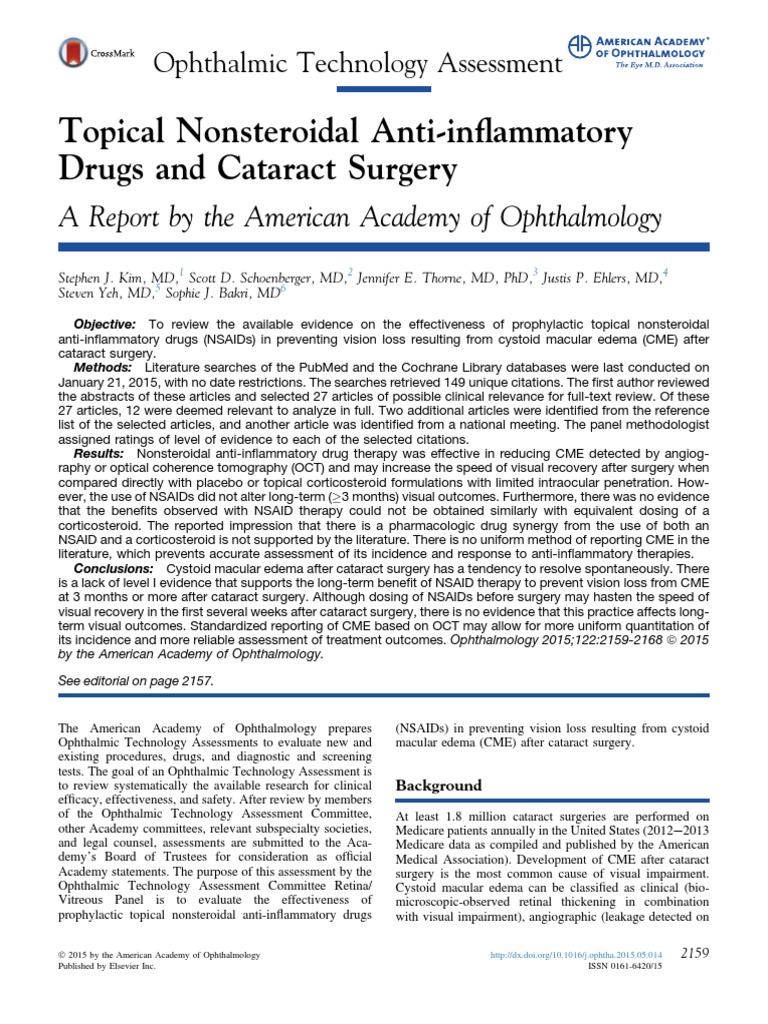 Topical Nonsteroidal Anti Inflammatory Drugs and Cataract Surgery PDF