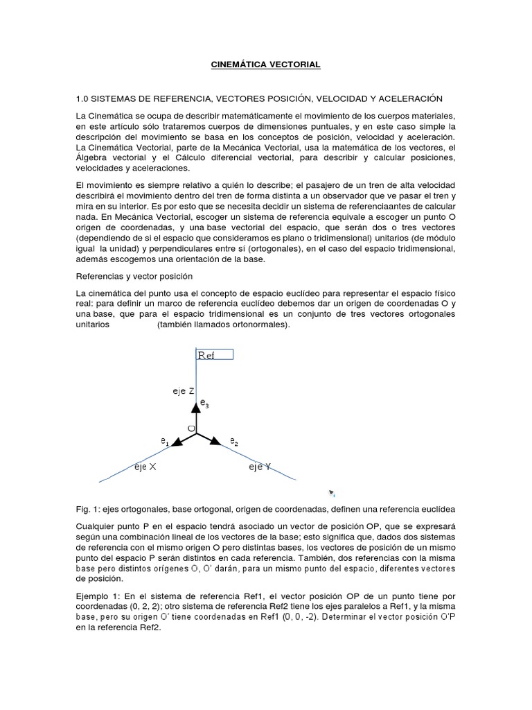 Cinemática vectorial: sistemas de referencia, vectores de posición ...