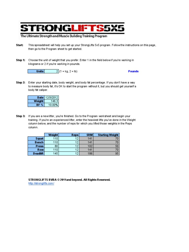 worksheet Body Fat Content Worksheet stronglifts 5x5 program sports recreation